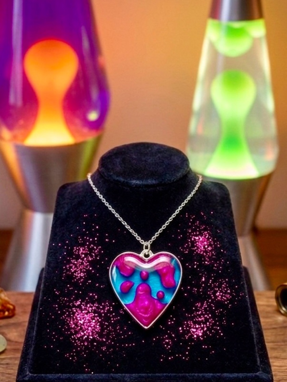 Vibrant Pink & Blue Heart Pendant Necklace - Women Jewelry